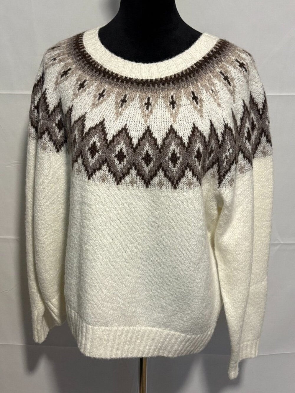 Old Navy Women's Sweater Beige Brown Polyester Nylon Wool Size L